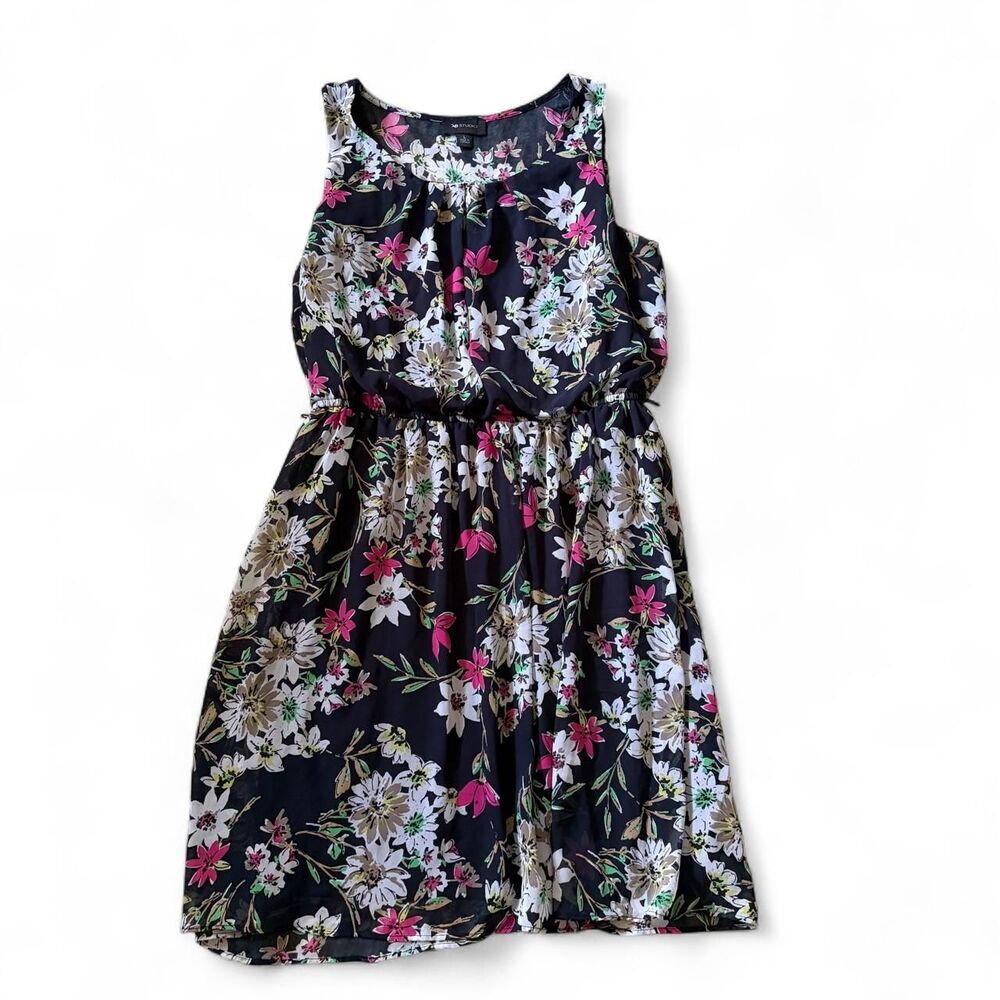 AB Studio black floral dress women’s large Black and White